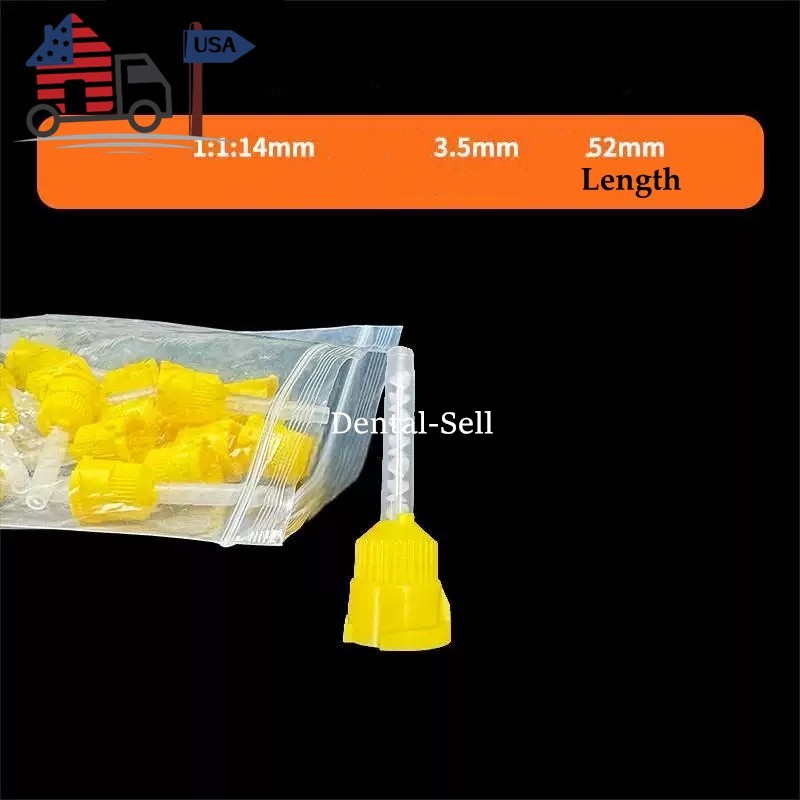 50Pcs/Pack Dental Impression Mixing Tips Yellow 1:1 Intraoral Tip Short 50mm USA