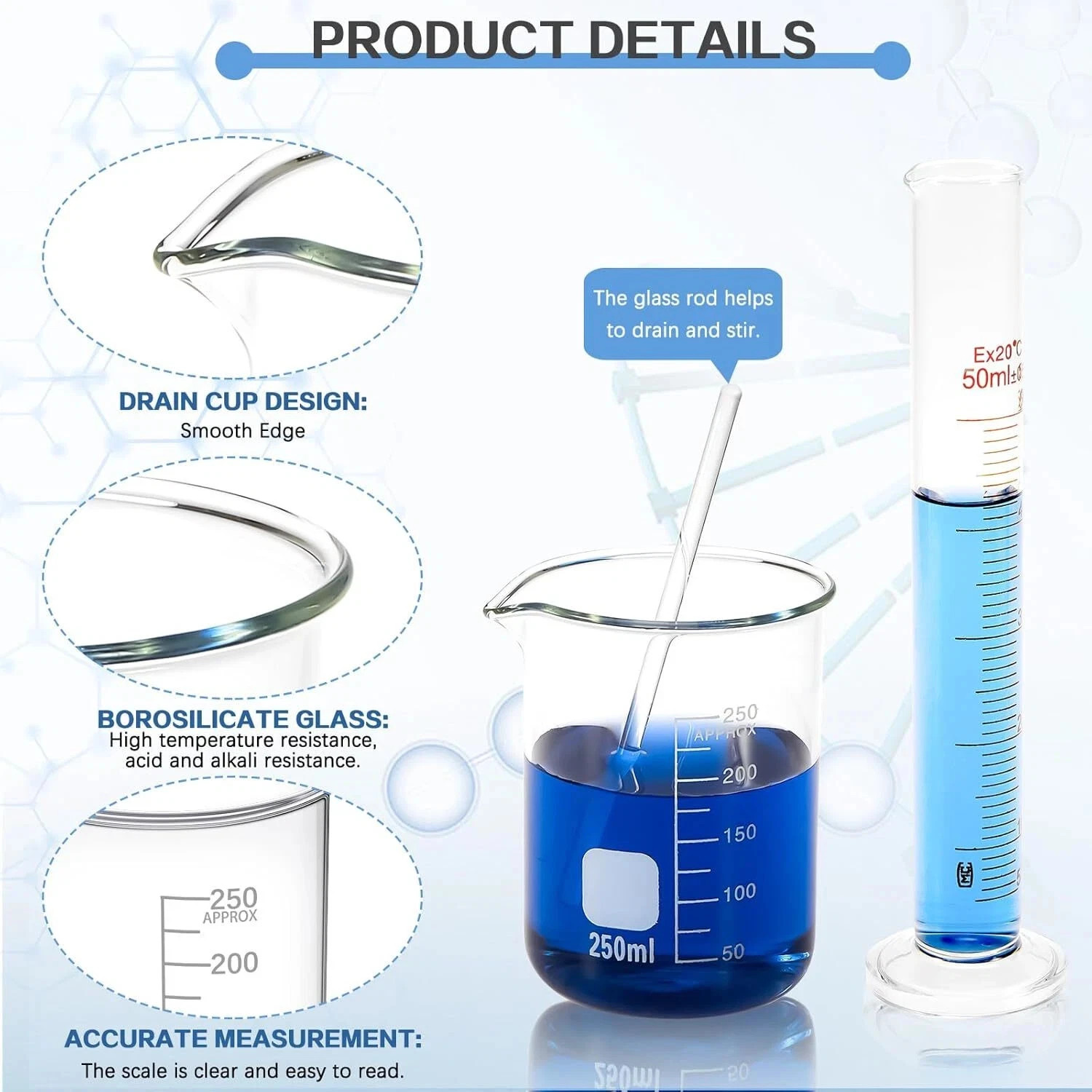11 Pieces Lab Glassware Set Beaker Cylinder Set Includes 3 Glass Beaker…