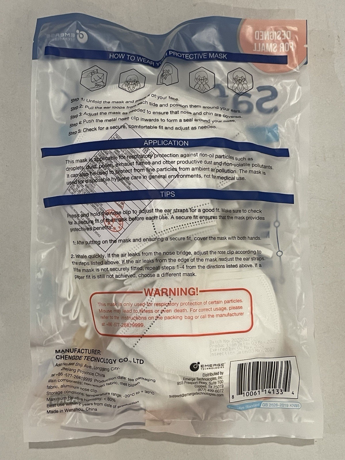 Small KN95 Protective Mask 25 PACK 5-Ply Non-Woven Fabric, Soft, Breathable Des
