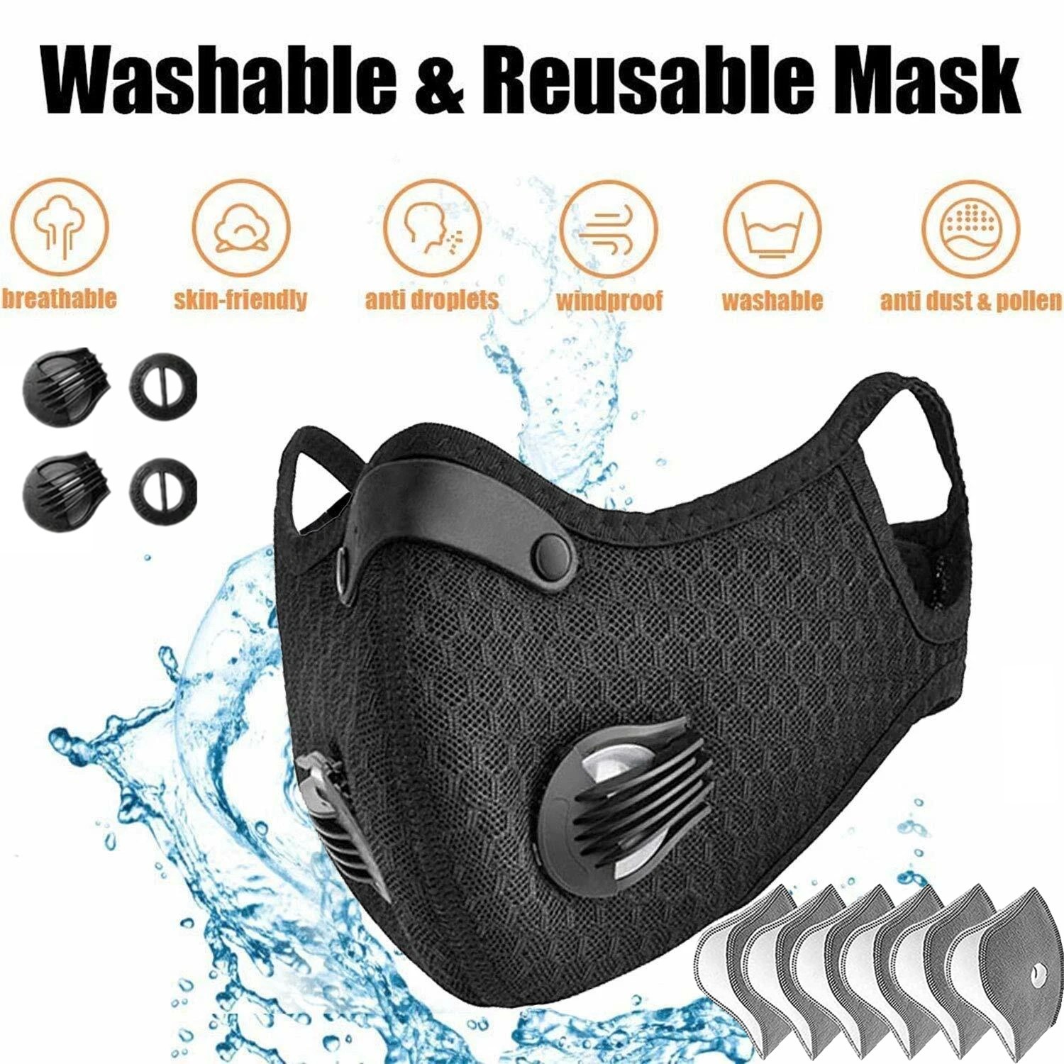 2x Washable Half Facepiece Face Cover Respirator Filter Anti Pollution Dust Mask