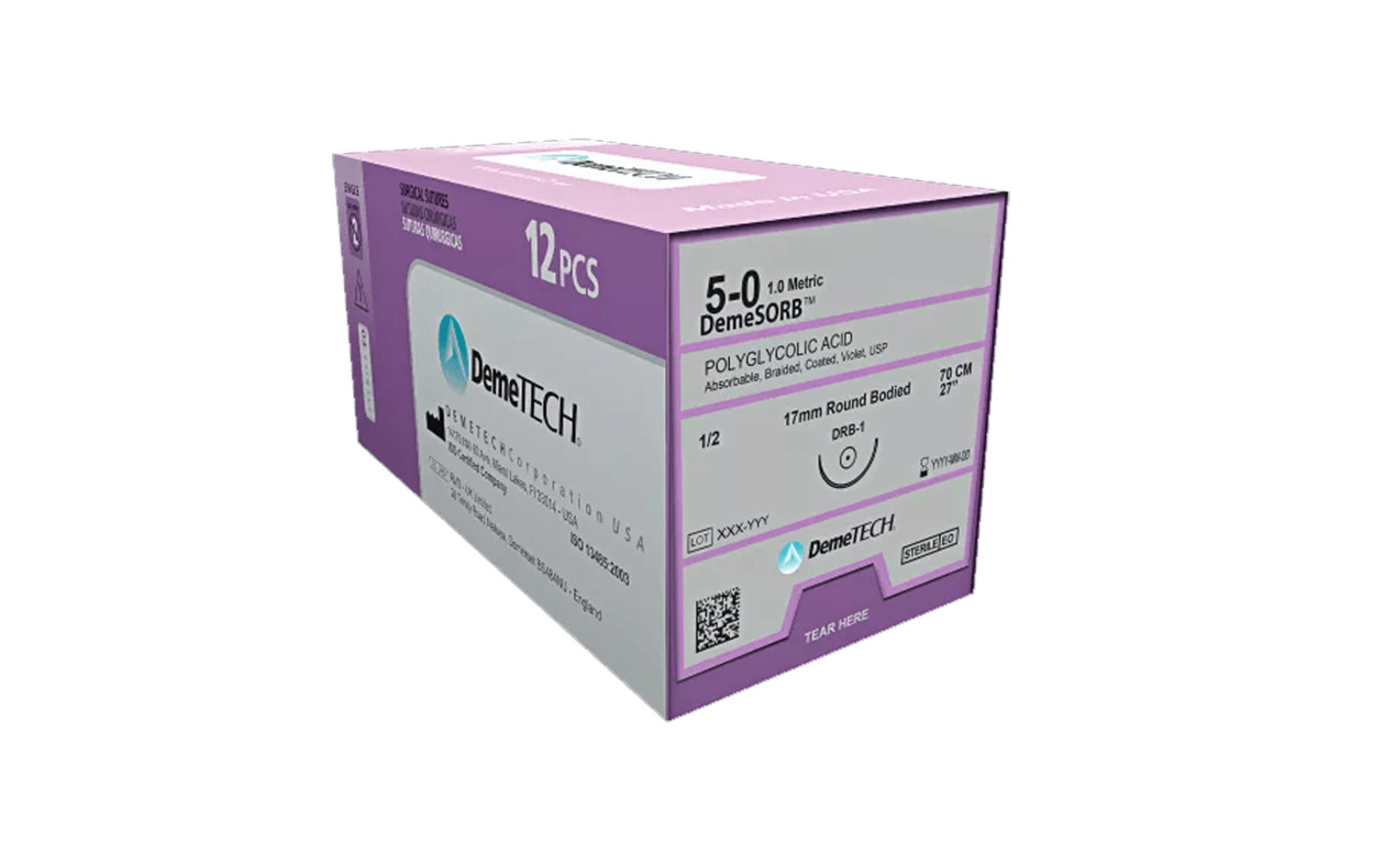 DemeSORB 4/0, 30″ (75cm) Polyglycolic Absorbable Braided, Coated, Colorless