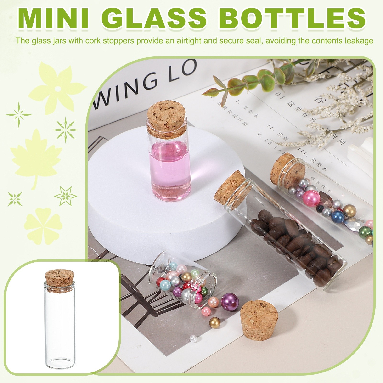 8Pcs Mini Glass Bottles with Cork Stoppers 12ml Small Clear Glass Jars