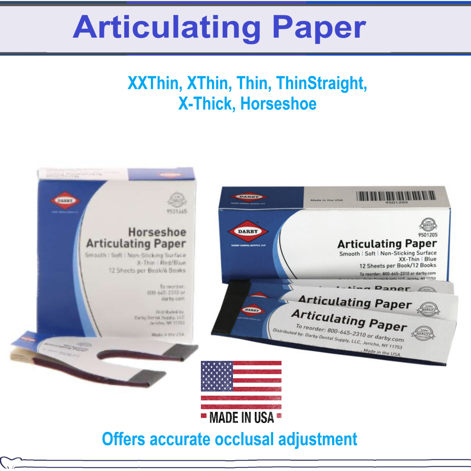 Dental Articulating Paper Thick / Thin / X-Thin / XX-Thin, Horseshoe, 144/Box