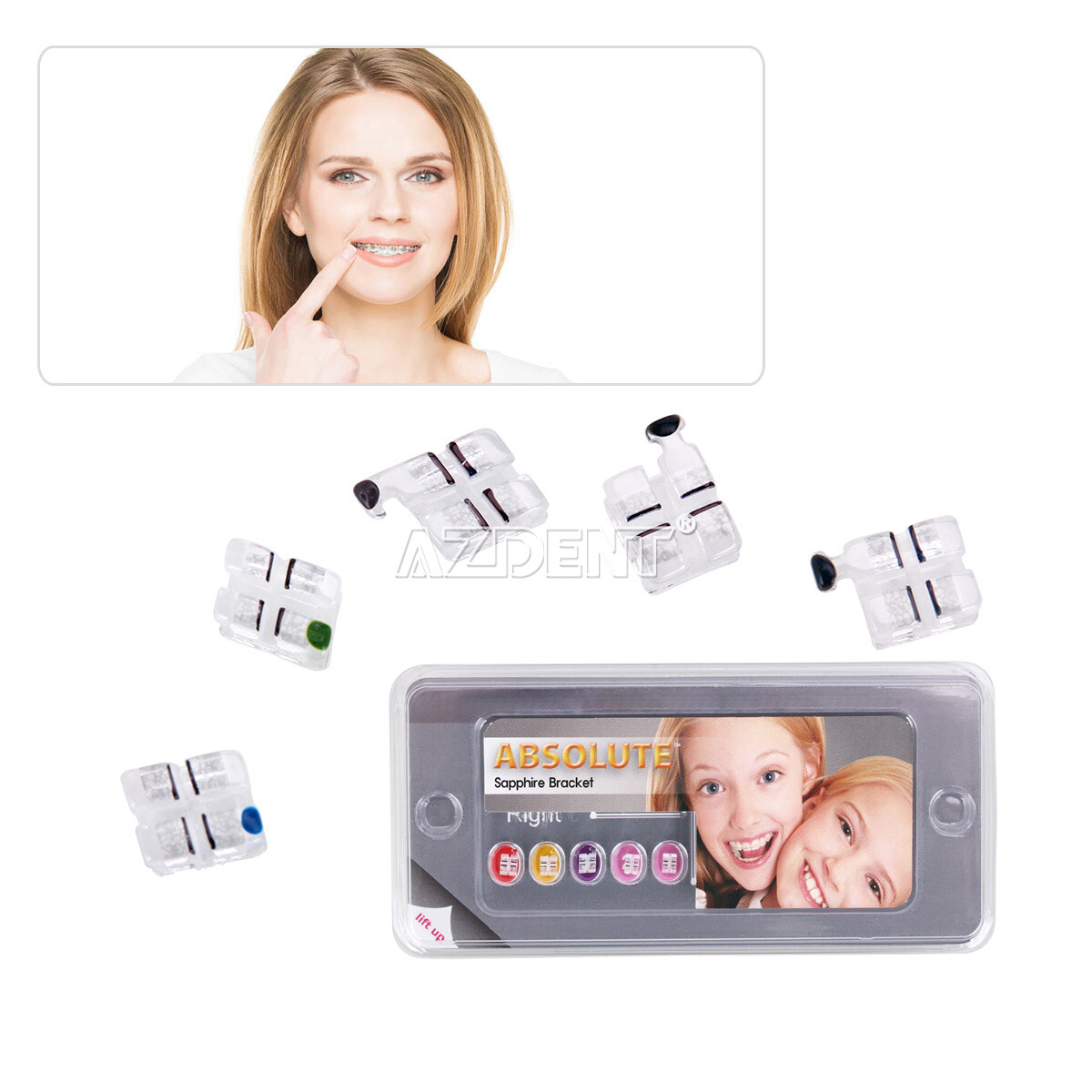 Dental Ortho Monocrystalline Sapphire Ceramic Brackets Roth/MBT .022 hooks 345