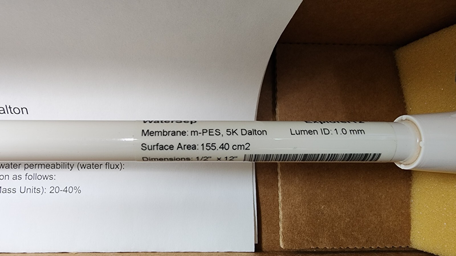 WaterSep WA 005 10EXP12 S0 Explorer12 Reuse Hollow Fiber Cartridge, 5k Membrane