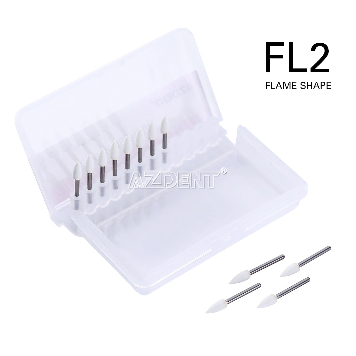 AZDENT Dental Flame Mounted White Stone Polishing Burs FG Abrasion Point Burs