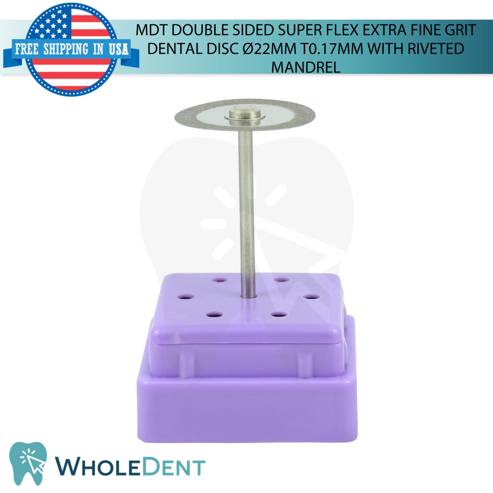 Double Sided Fine Grit Diamond Dental Lab Disc Ø22mm T0.3mm Riveted Mandrel