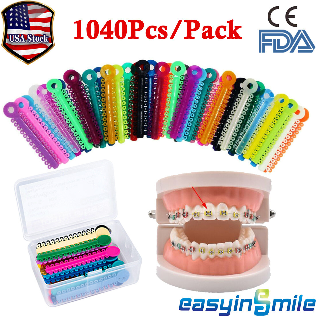 1040Pcs Dental Orthodontic Brackets Elastic Ligature Ties Archwire Rubber Bands