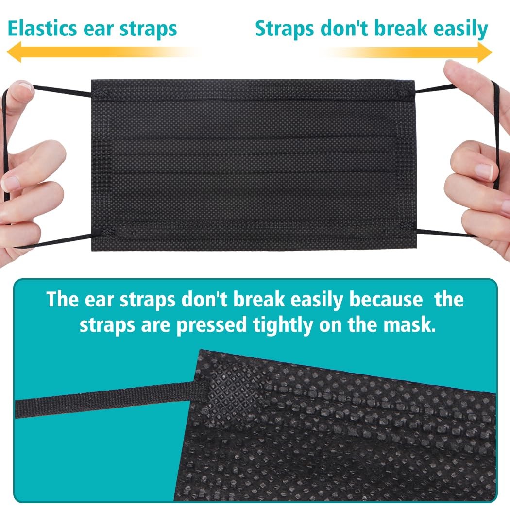 ZTANPS 50PCS Disposable Face Masks, Black Masks, 3 Layer Protection Black Dispos
