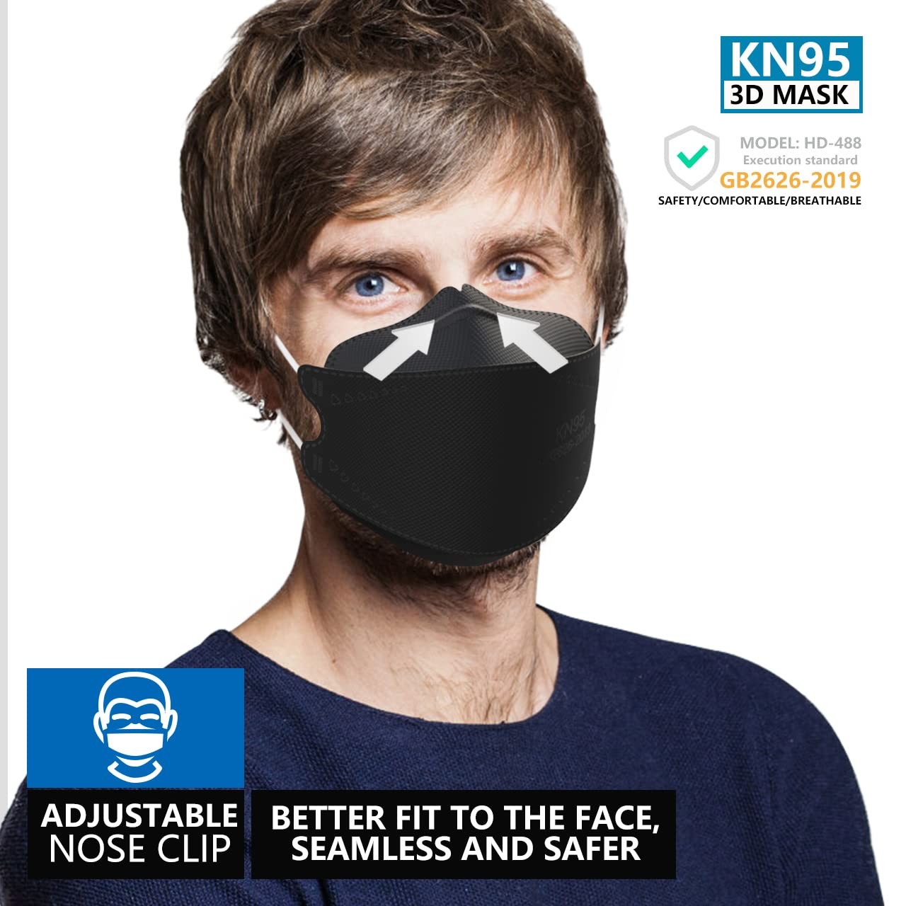 KN95 Masks 50 Pack, Breathable Comfortable and Disposable KN95 , Black