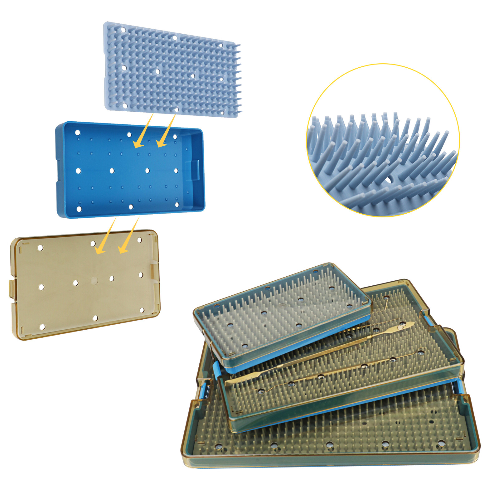 Autoclave Sterilization Tray Case Box with Silicone Pad for Surgical Instruments