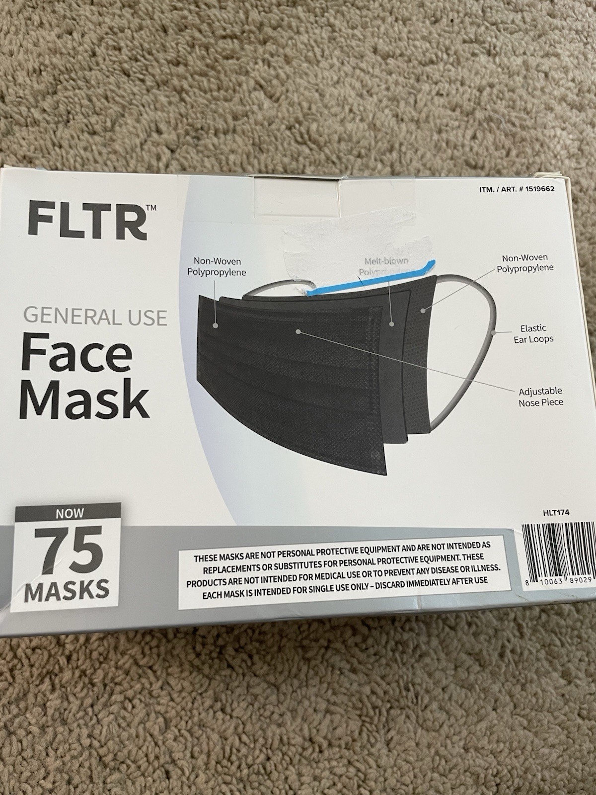 FLTR General Use Face Mask, Black, 75 count (75), 75 Count (Pack of 1) , B