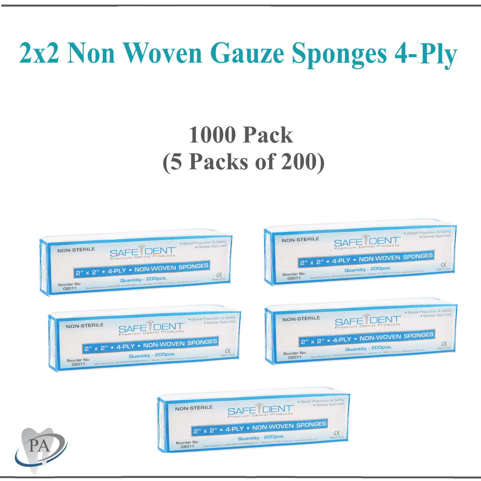 1000 Pack – 2×2 Non Woven Gauze Sponges 4-Ply, Non-Sterile Cotton Dental Medical