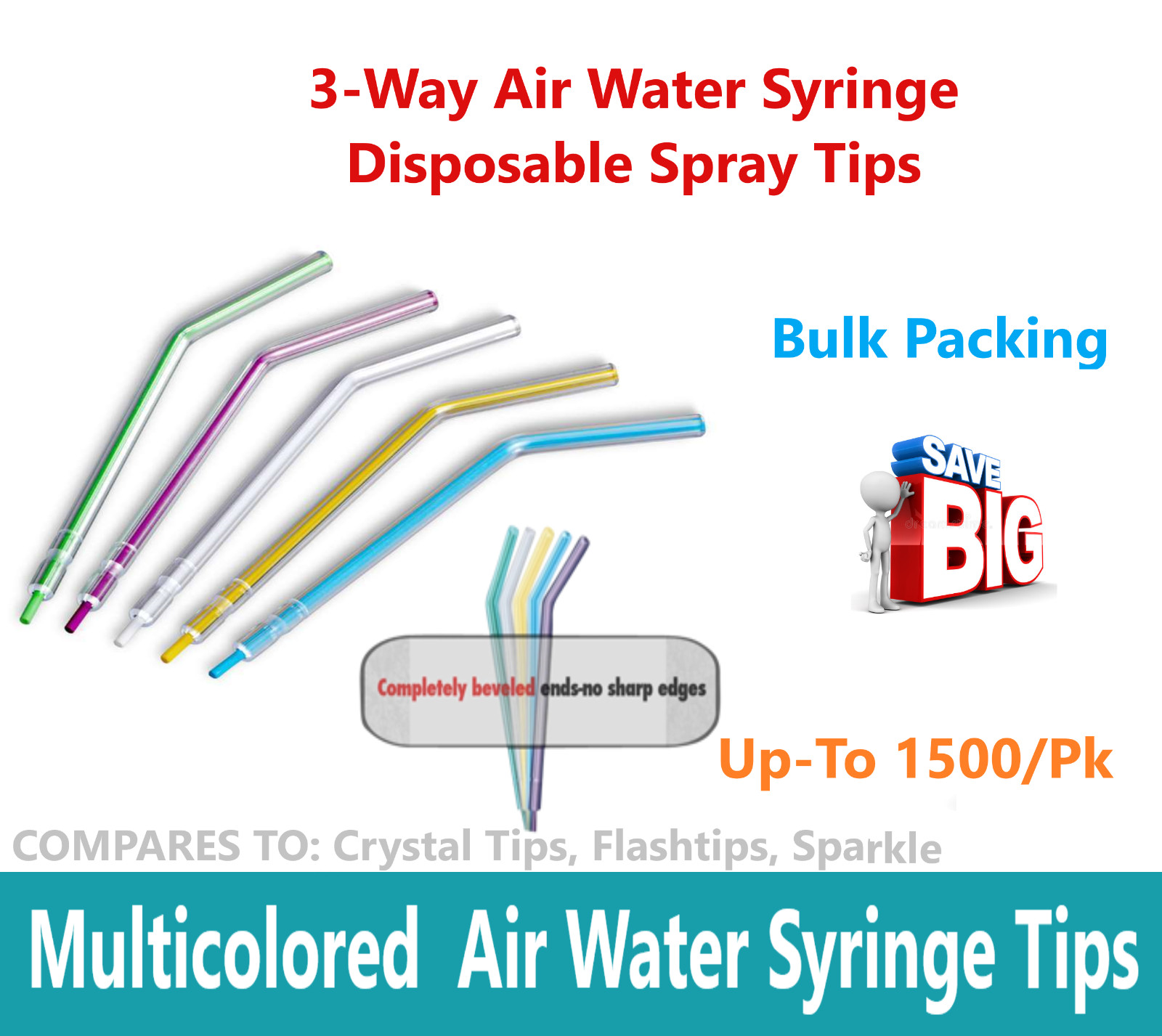 Dental 3-Way Air Water Syringe Disposable Spray Tips Triple Nozzles Upto 1500/Bx