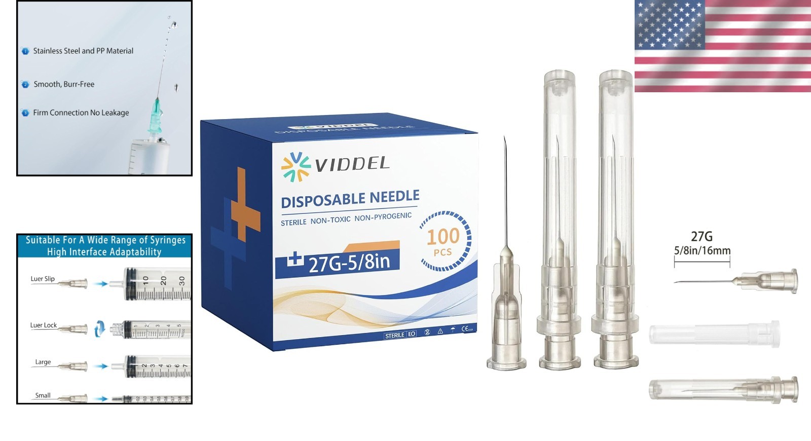 100 Pack 27G 5/8 Inch Luer Lock Syringes for Scientific Applications
