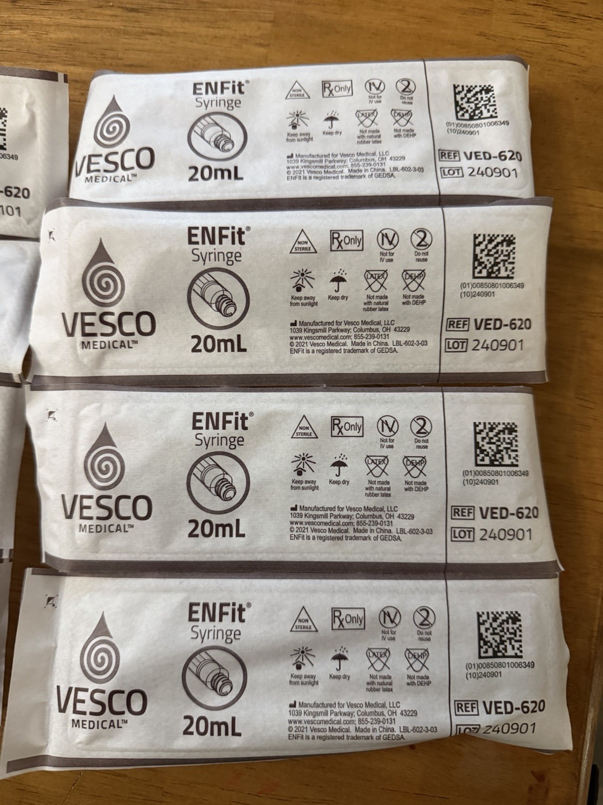 Vesco Medical ENFit Syringe 20mL VED-620 Gastroenterology QTY of 8