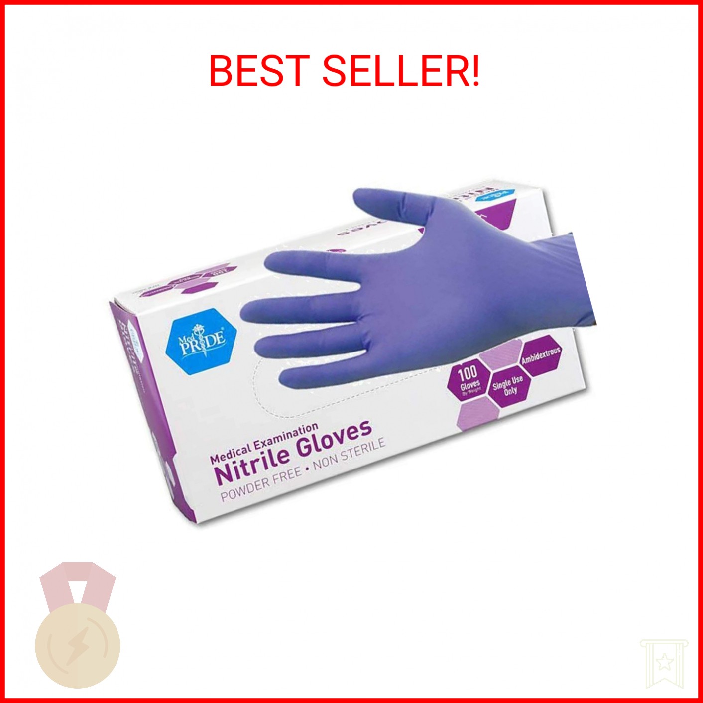 MedPride Powder-Free Nitrile Exam Gloves, Large, Large (Pack of 100)