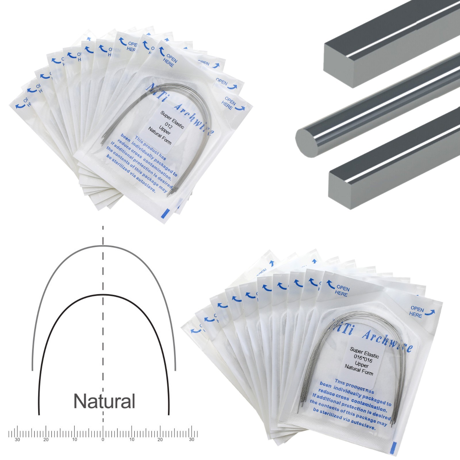 Dental Orthodontic Arch Wire Natural Form Niti Stainless Steel Round Rectangular