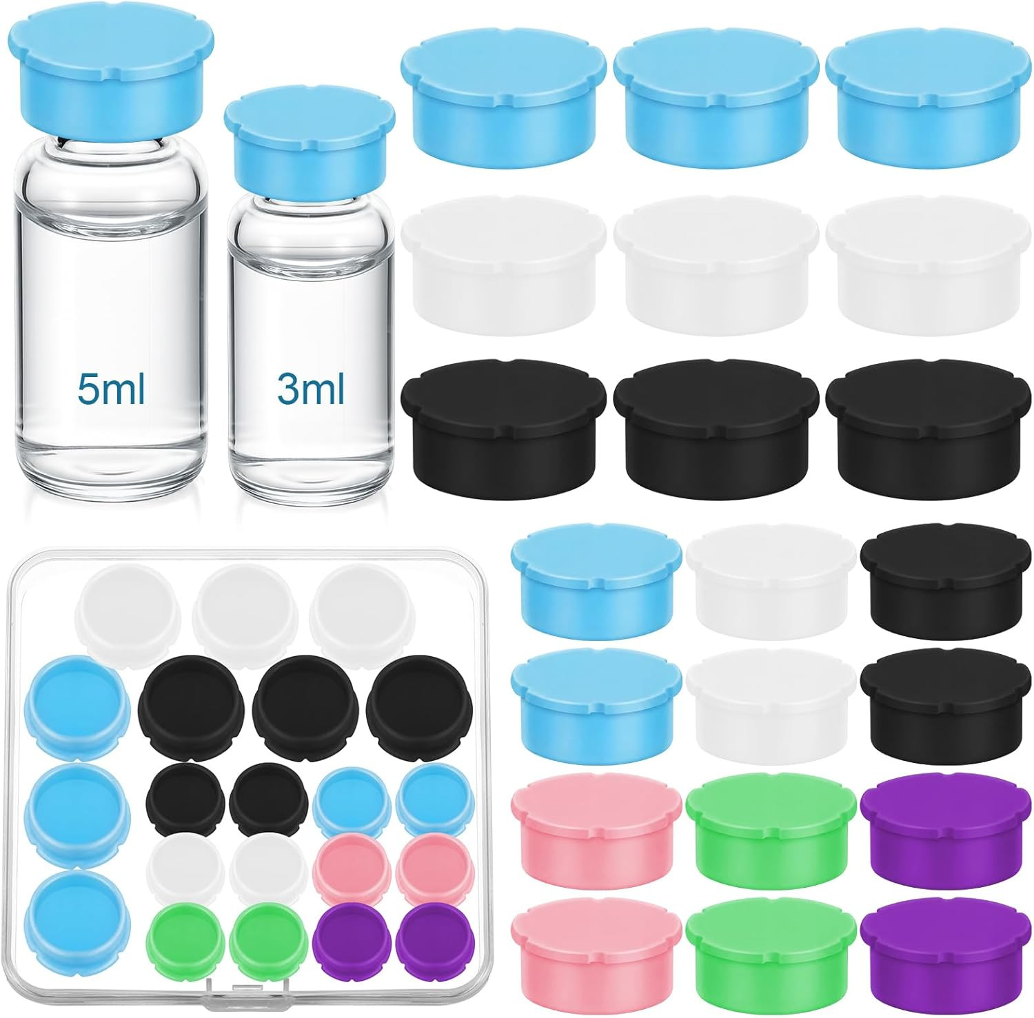 21 Pack Glass Vial Protective Vial Caps 3Ml & 5-100Ml Reusable Silicone Peptide