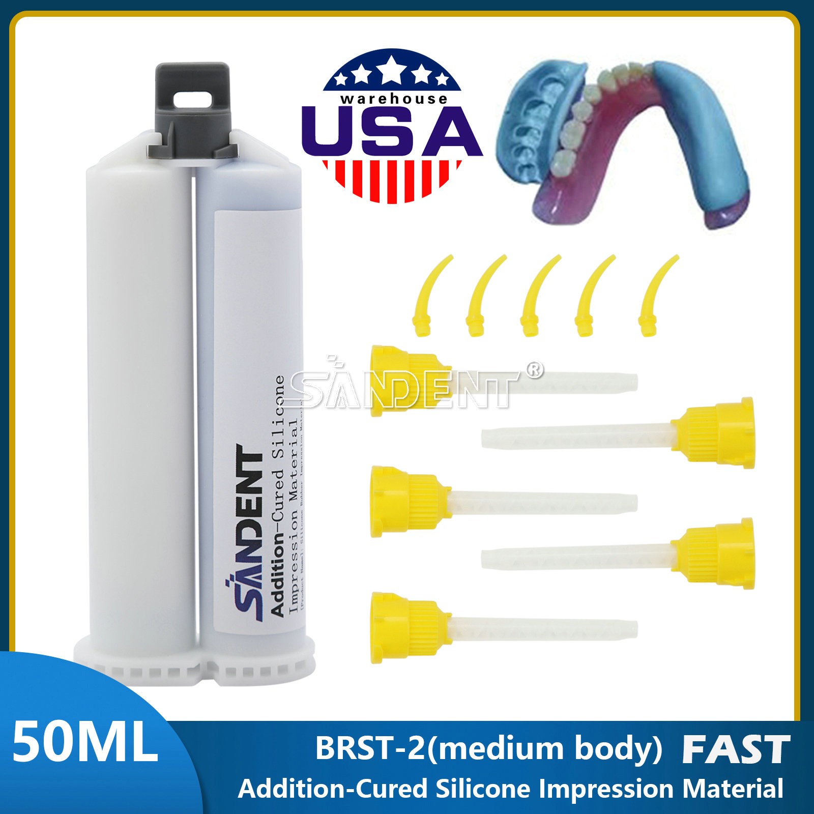 Dental MEDIUM BODY FAST SET VPS PVS Impression Material FAST Set 50ML Cartridges