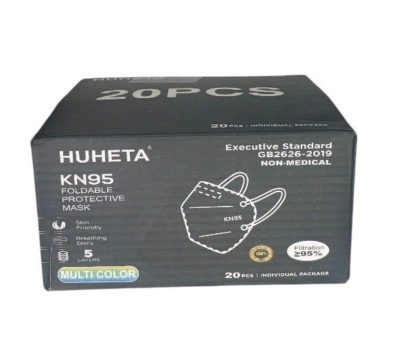HUHETA KN95 Face Mask 20 Pack, 5-Ply Breathable & Comfortable Multi-Color