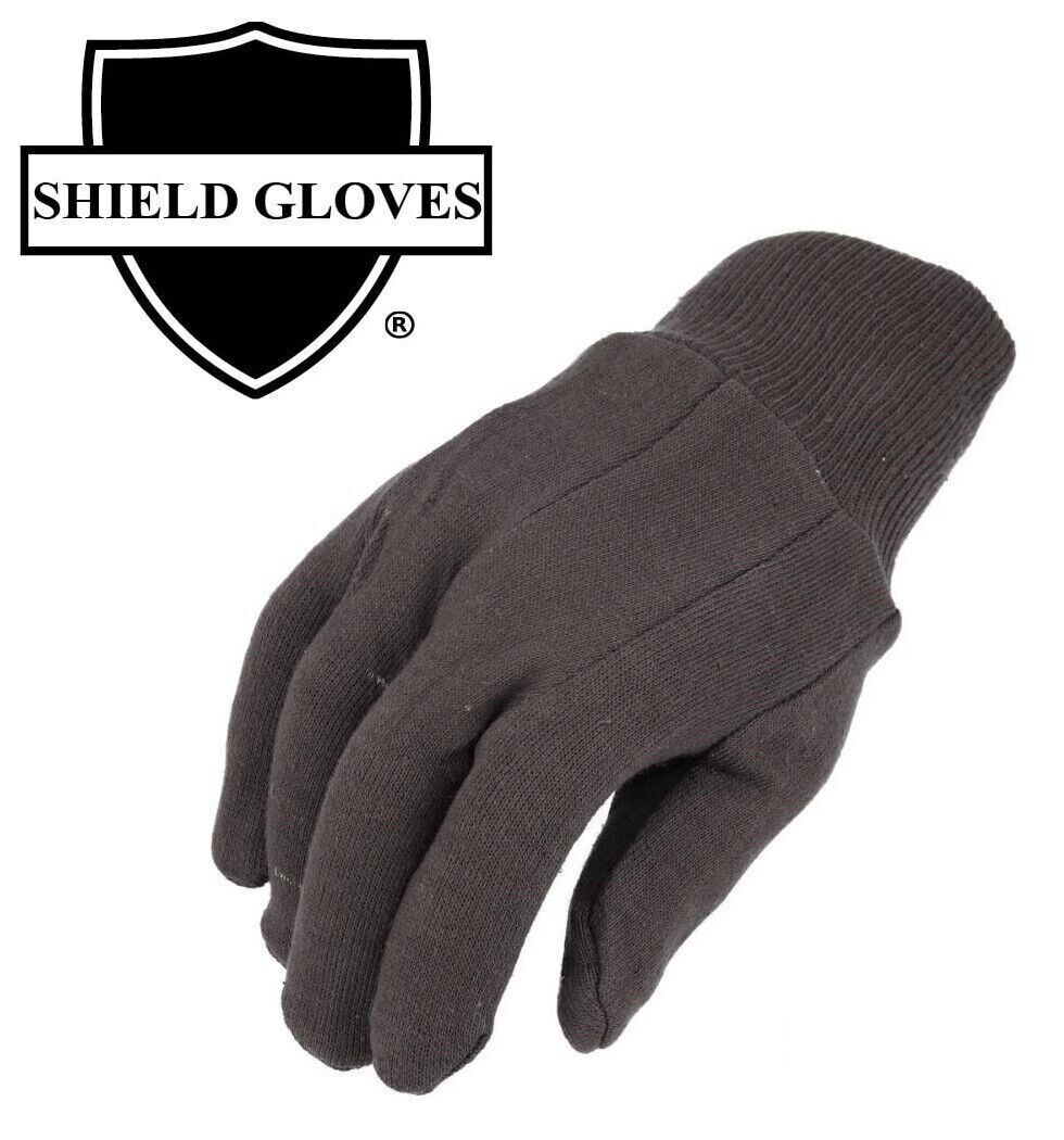12-24 Brown Jersey Polyester Cotton Industrial Work Non-Disposable Gloves