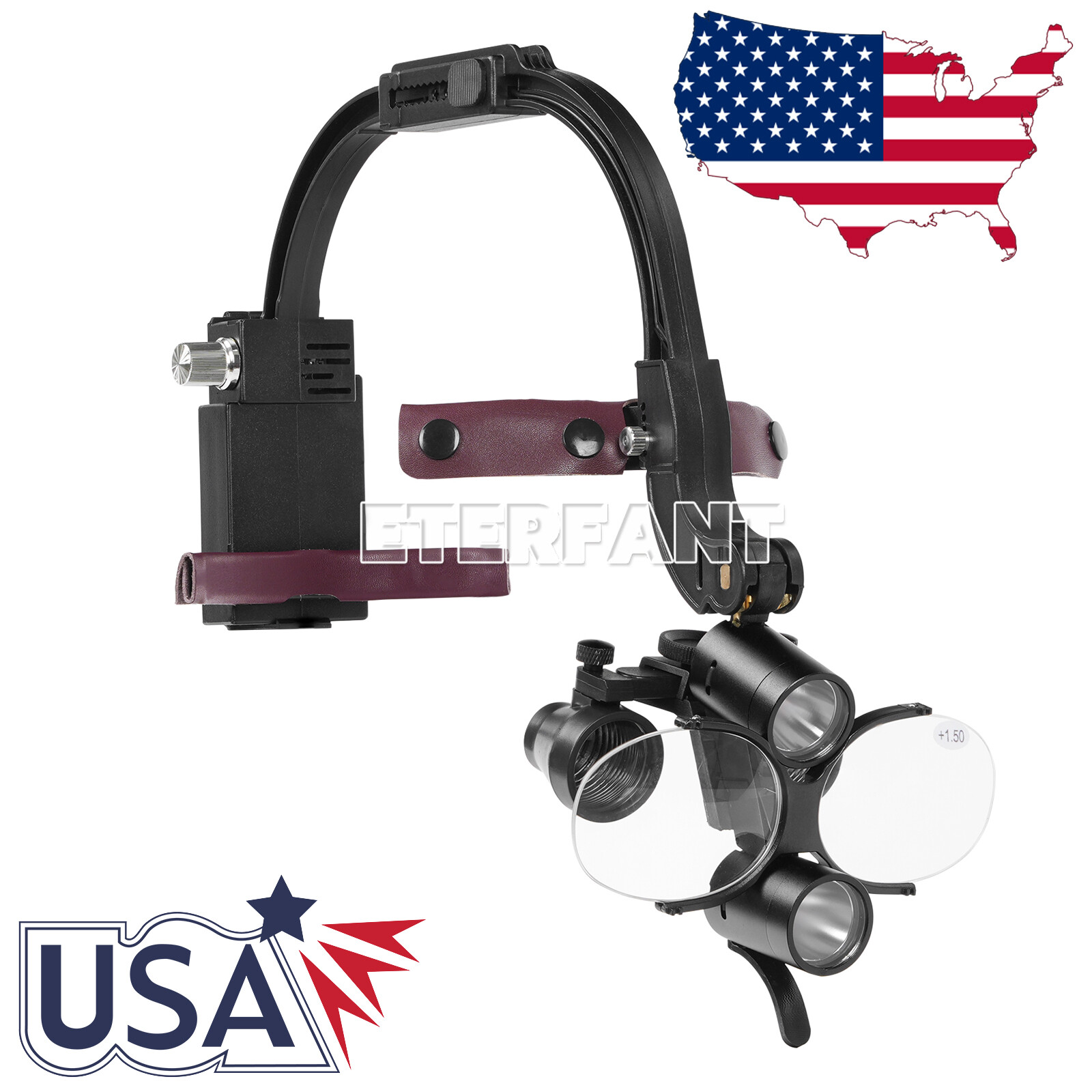 ETERFANT Dental 3.5X Surgical Headband Binocular Loupes+5W LED Head Light 2Leds