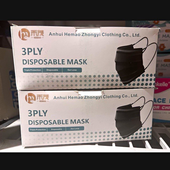 Hemao 3PLY Disposable Mask Black Ear Loop 3PLY Face Masks (Box)