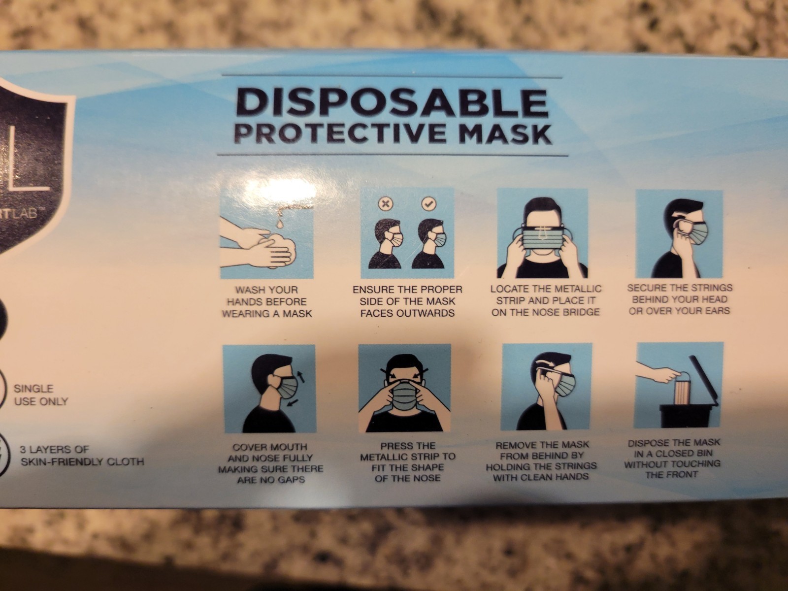 BOX PCS Protective 3 Layer Disposable Medical Face Masks (50 Blue Masks Per Box)