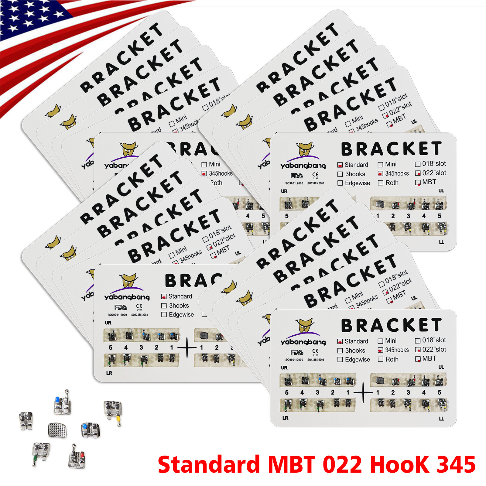 10-200 Packs Dental Orthodontic Brackets Brace Standard MBT.022 Hooks 3-4-5