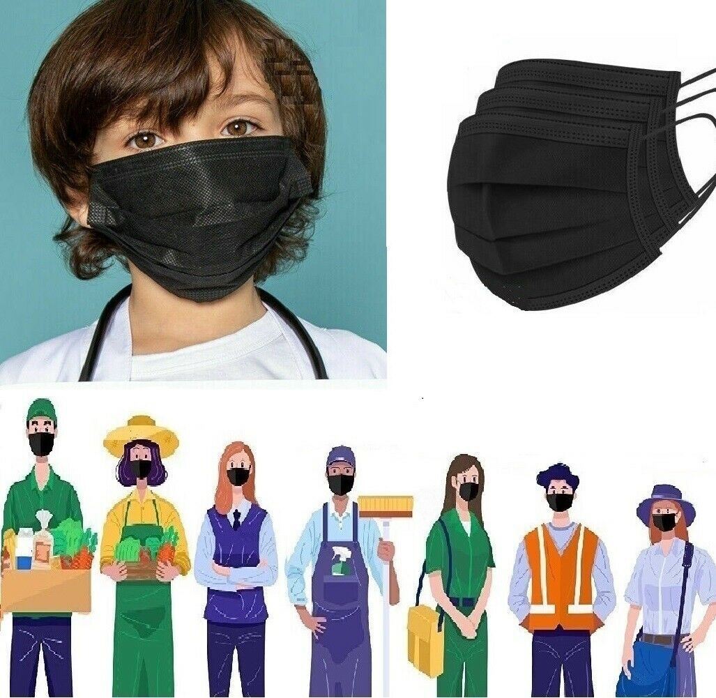 200 Niños negros Mascarilla desechable para niños de 3 capas Aprobación C.E FFP2