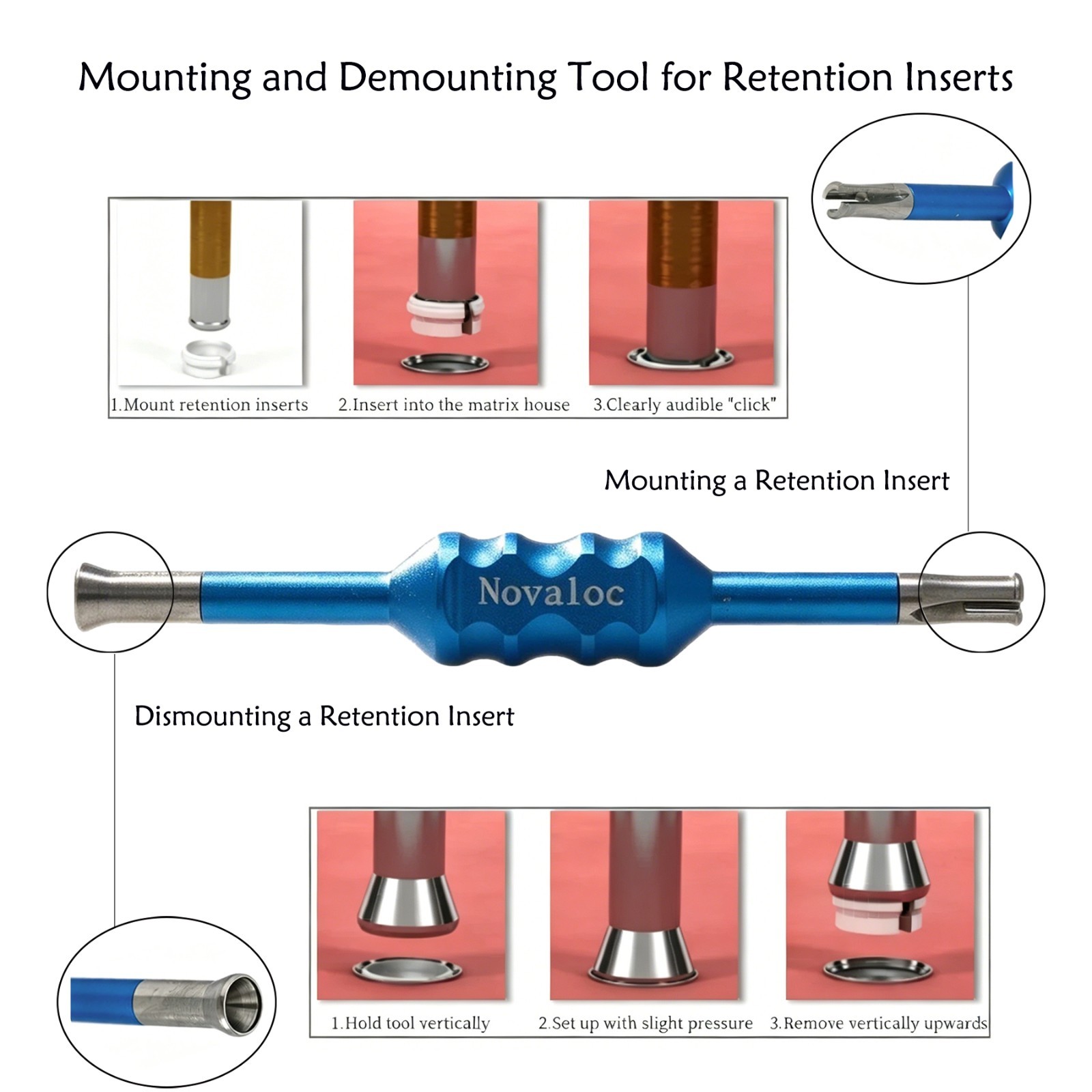 US Dental Novaloc Mounting & Demounting Tool Dual-End for Retention Peek Inserts