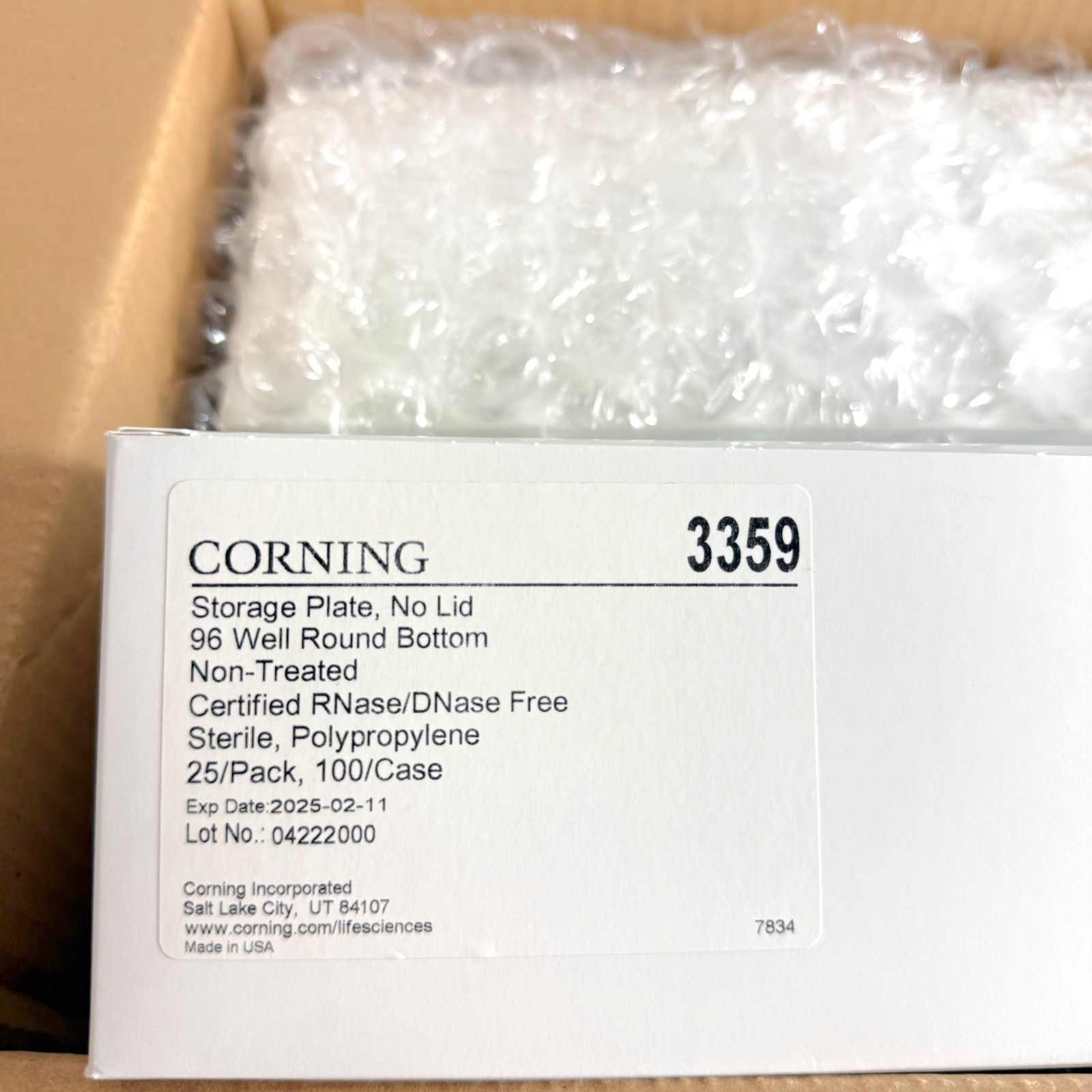 Corning 3359 Storage Plate 96-Well Round Bottom Polypropylene, Case of 100