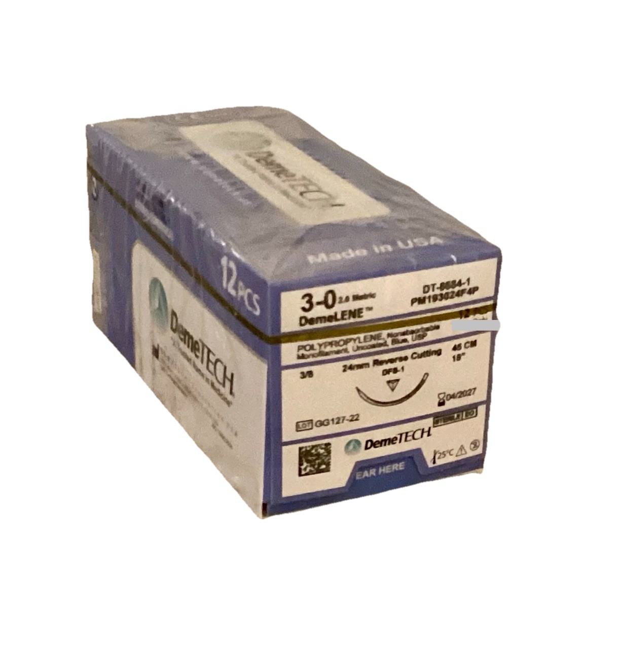 DemeLENE 3-0 USP Polypropylene Sutures 18” DFS-1 24mm RC 3/8c EXP 2027 NEW