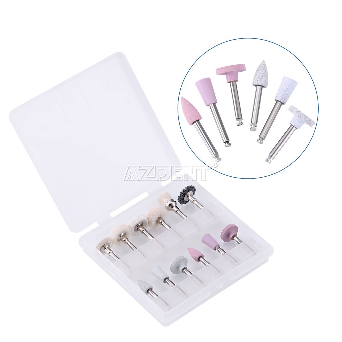 12pcs Dental Diamond Burs Silicon Carbide Felt Wheels Polishing Kit RA 2.35mm US
