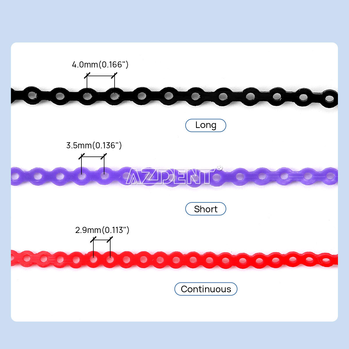 AZDENT Dental Orthodontic Elastic Power Chain Rubber Band Long/Short/Continuous