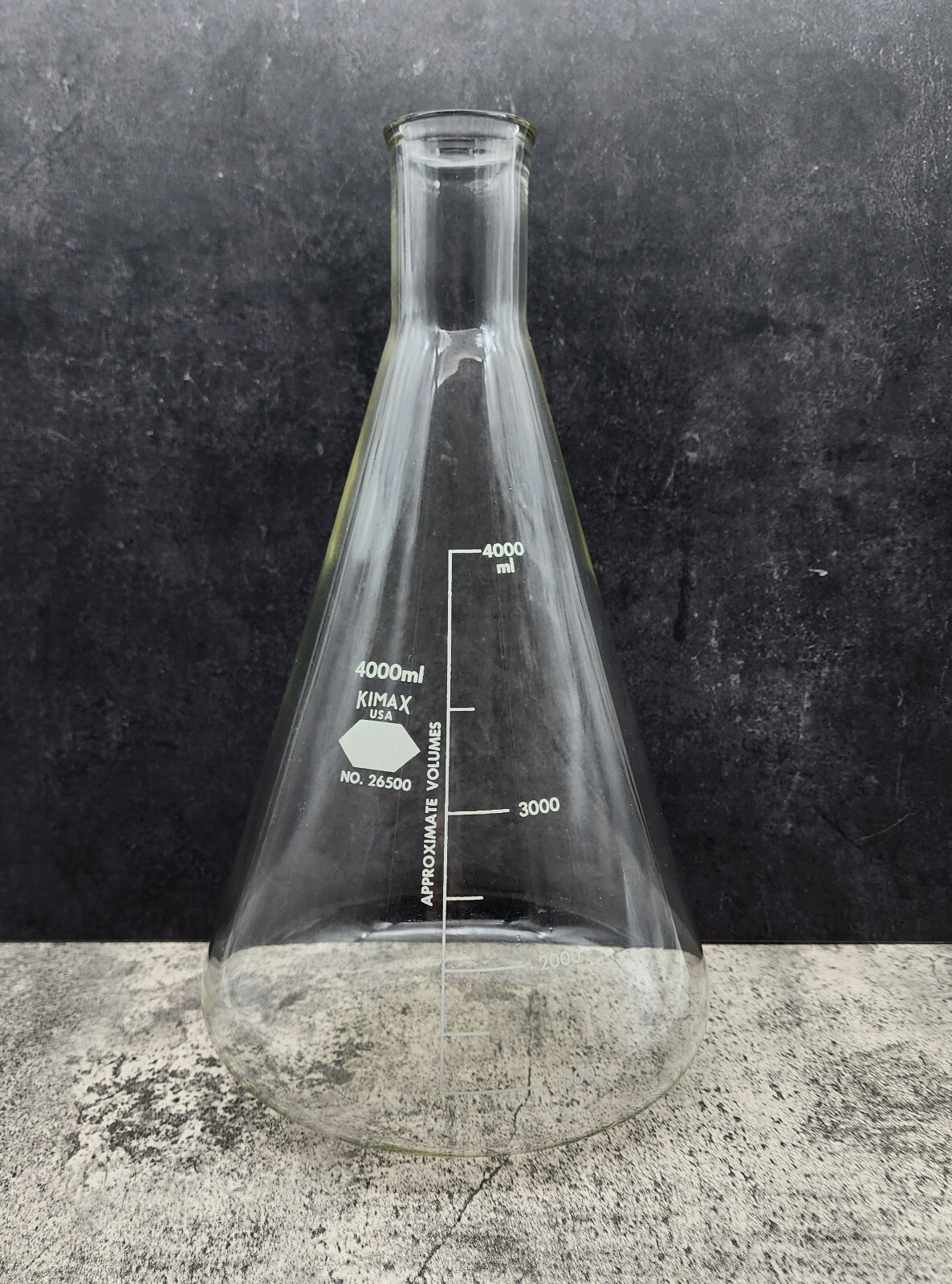 KIMAX Glass Heavy Duty Rim Erlenmeyer Flask #26500 4000ml Made In USA