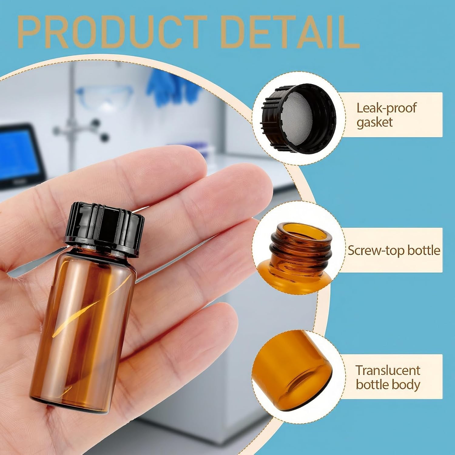 10 Pack 10ml Amber Small Liquid Sample Glass Vials with Screw Caps, Leak-Proof V