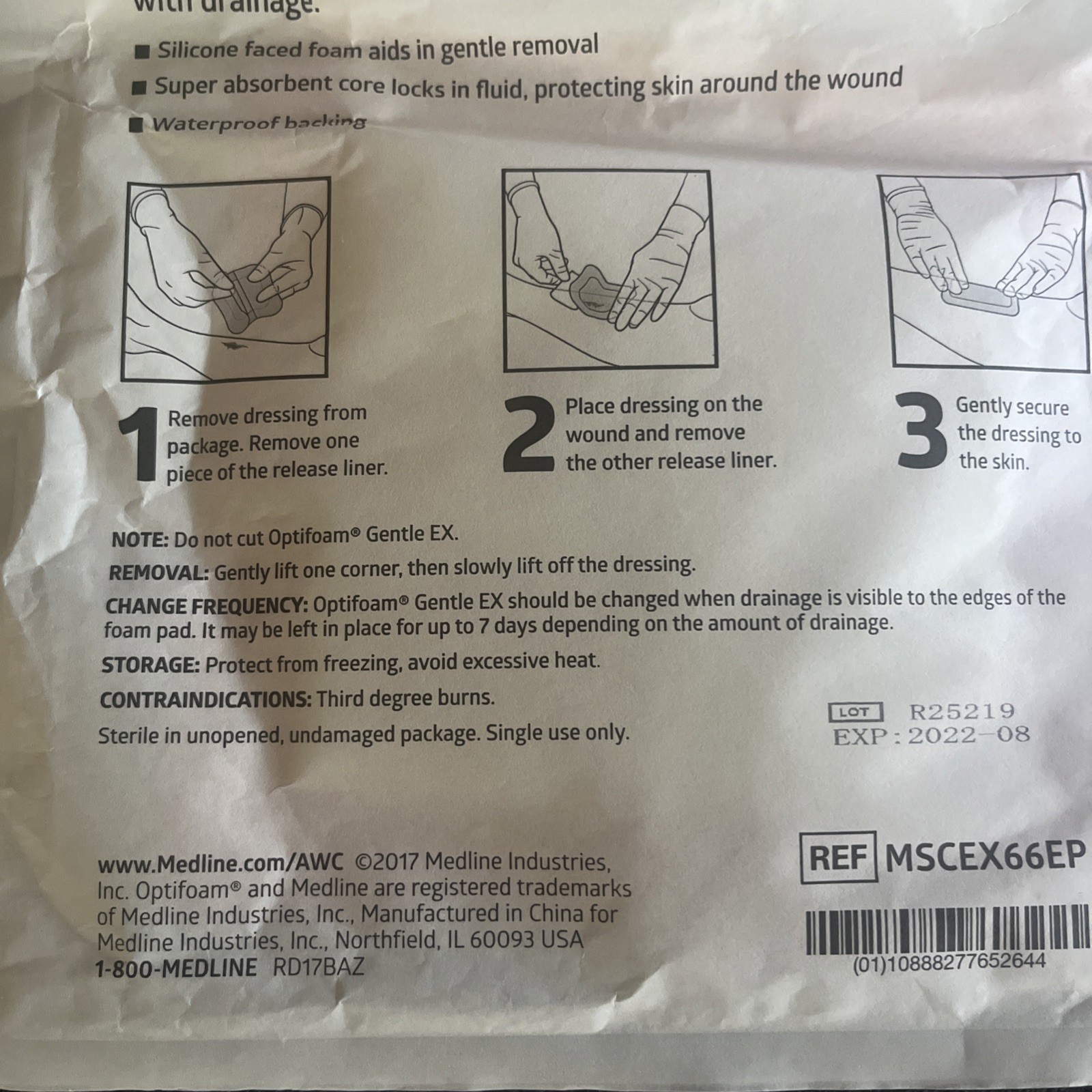 3 – MEDLINE Optifoam Gentle EX Silicone Faced Foam & Border 6×6 Wound Pad