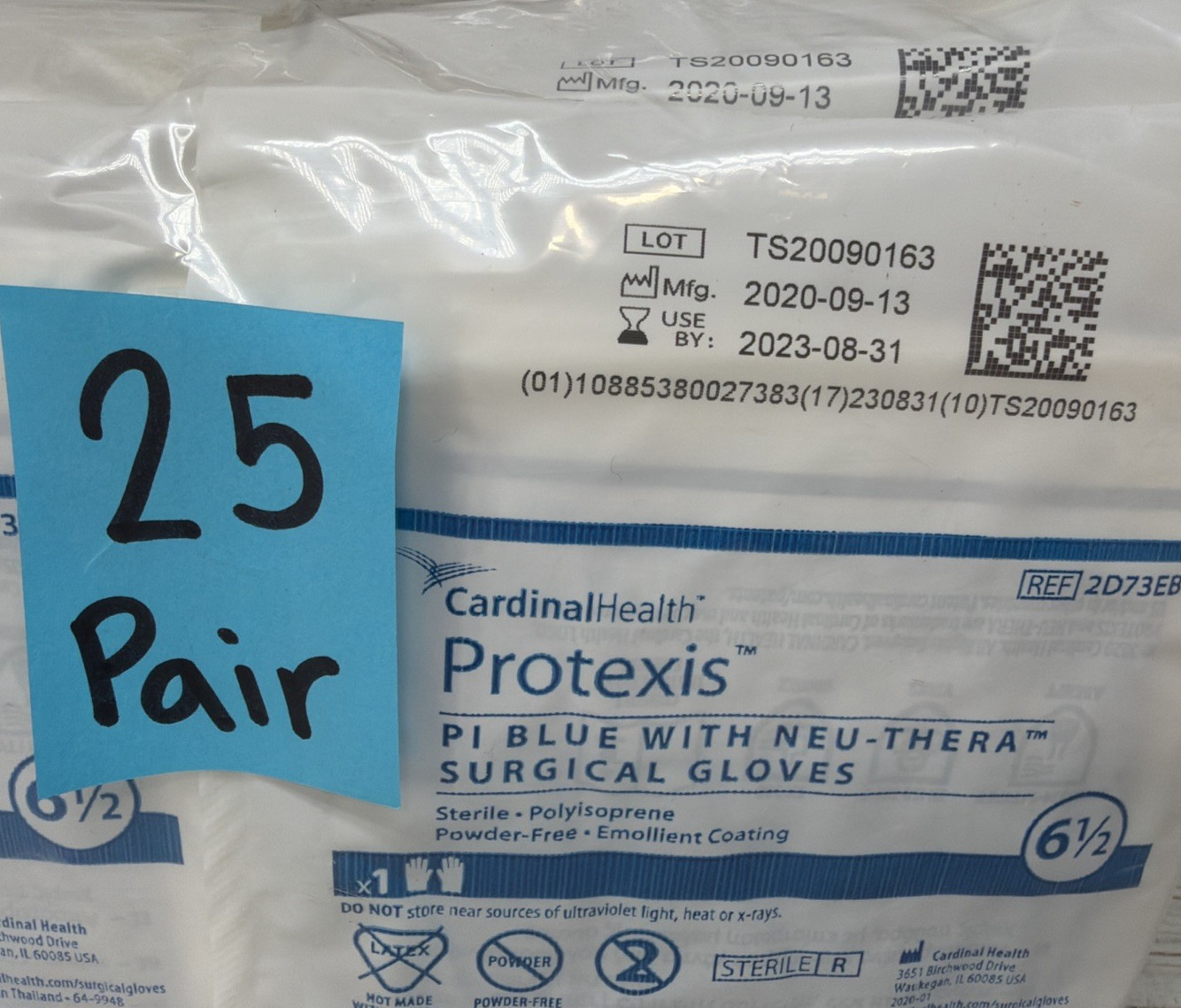 Protexis PI Blue w/Neu-Thera Surgical Gloves *25 Pair* Size: 6.5 *See Date*8-23