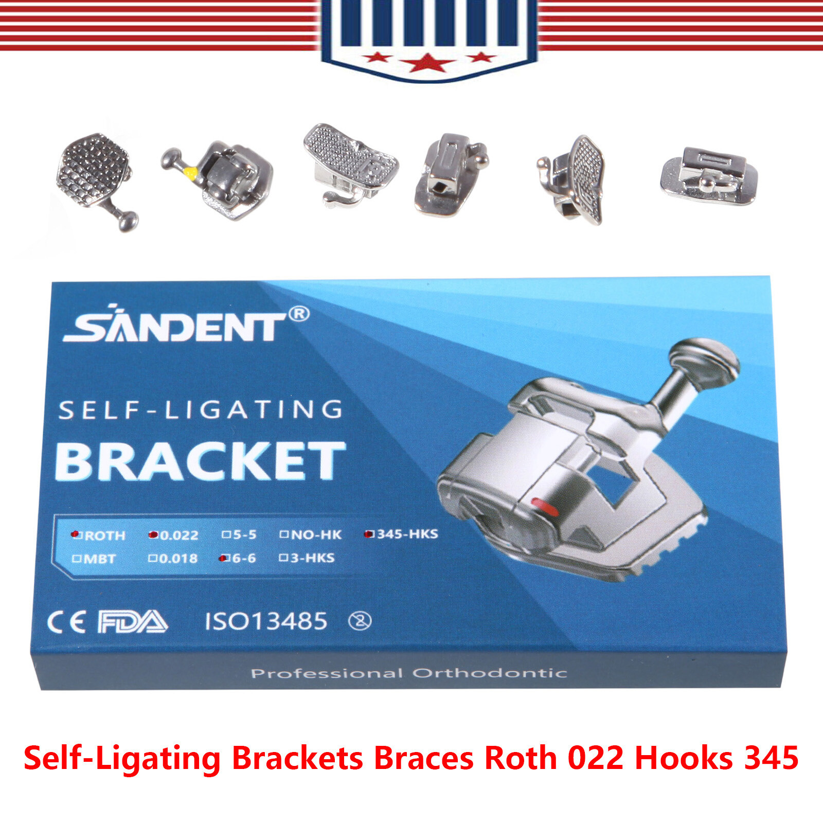 20 PCS Brackets de Ortodoncia Dental Autoligado Pasivo Roth 022 Ganchos 345 USA