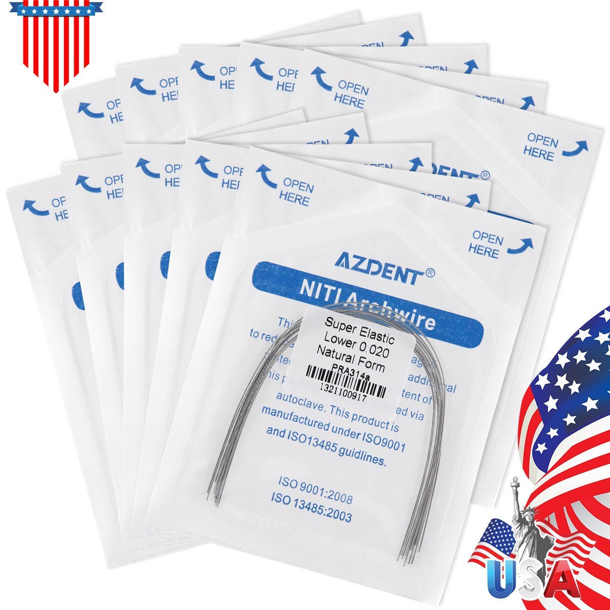 AZDENT Dental Orthodontic Stainless Steel Arch Wire Round Nature Form 10pcs/pack