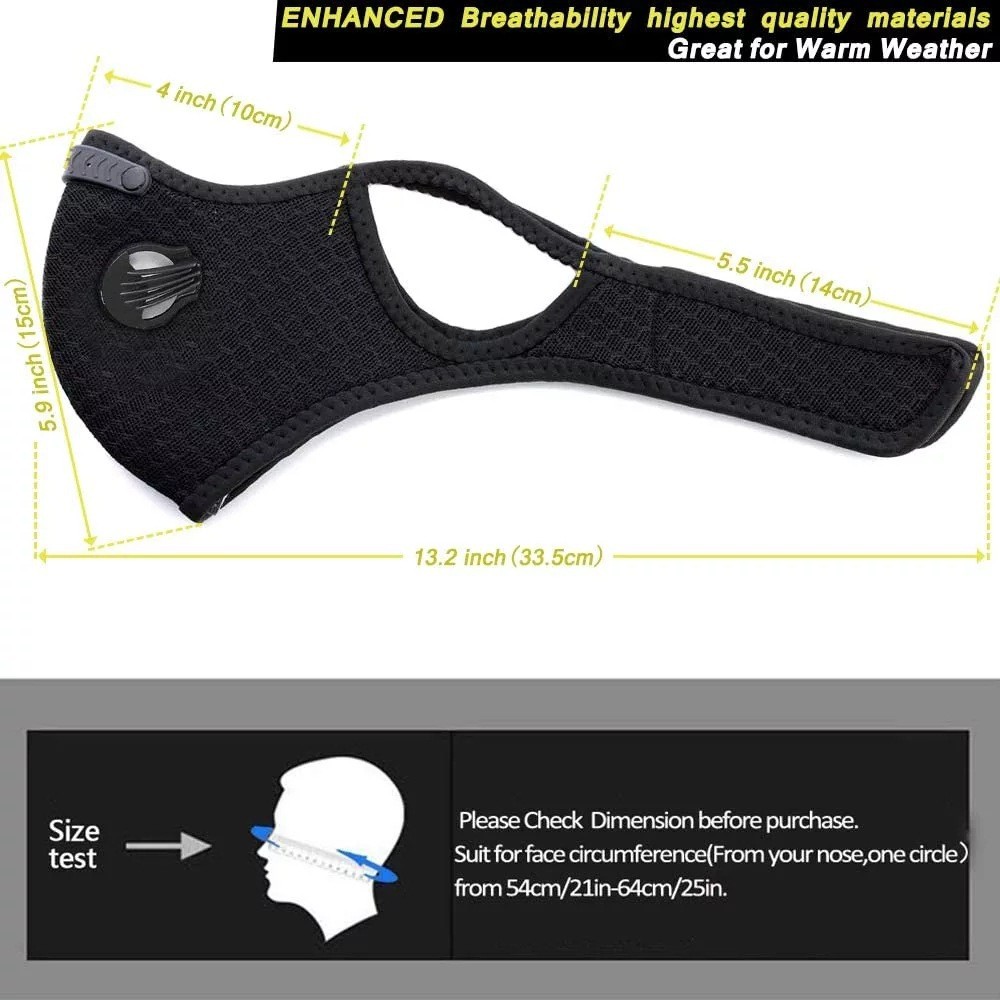 2Pack Face Mask with Active Carbon Filter Breathing Valves Reusable Cycling Mesh