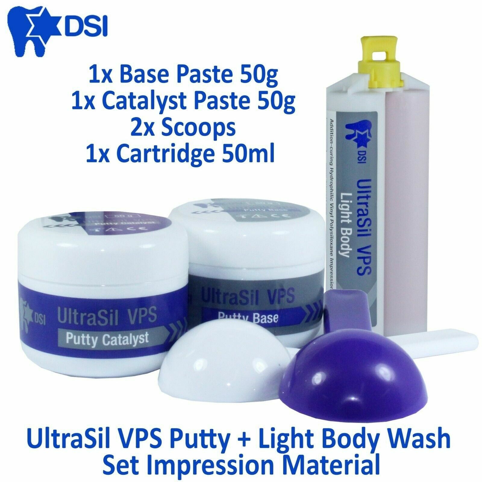 DSI UltraSil VPS Dental Putty Impression Material Set Putty 100g + 50ml Wash