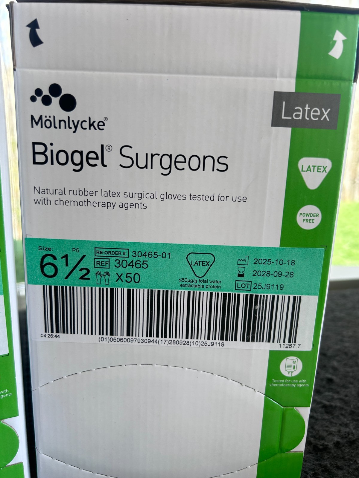 100 pairs Biogel Surgeon Latex Sterile Surgical Gloves 30465 -Size 6.5 exp 2028
