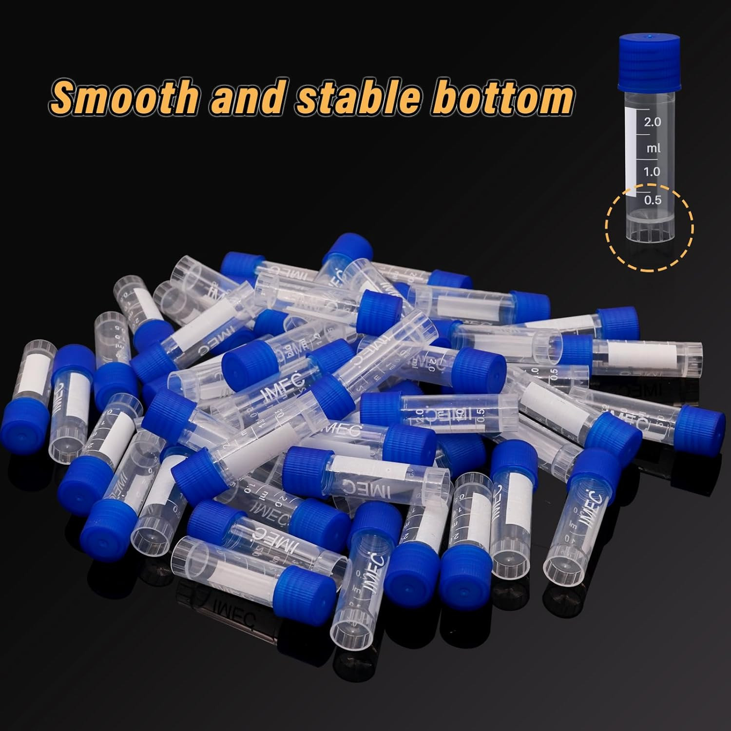 100 Pcs 2Ml Small Vials with Screw Caps Centrifuge Tubes Plastic Sample Tubes Cr