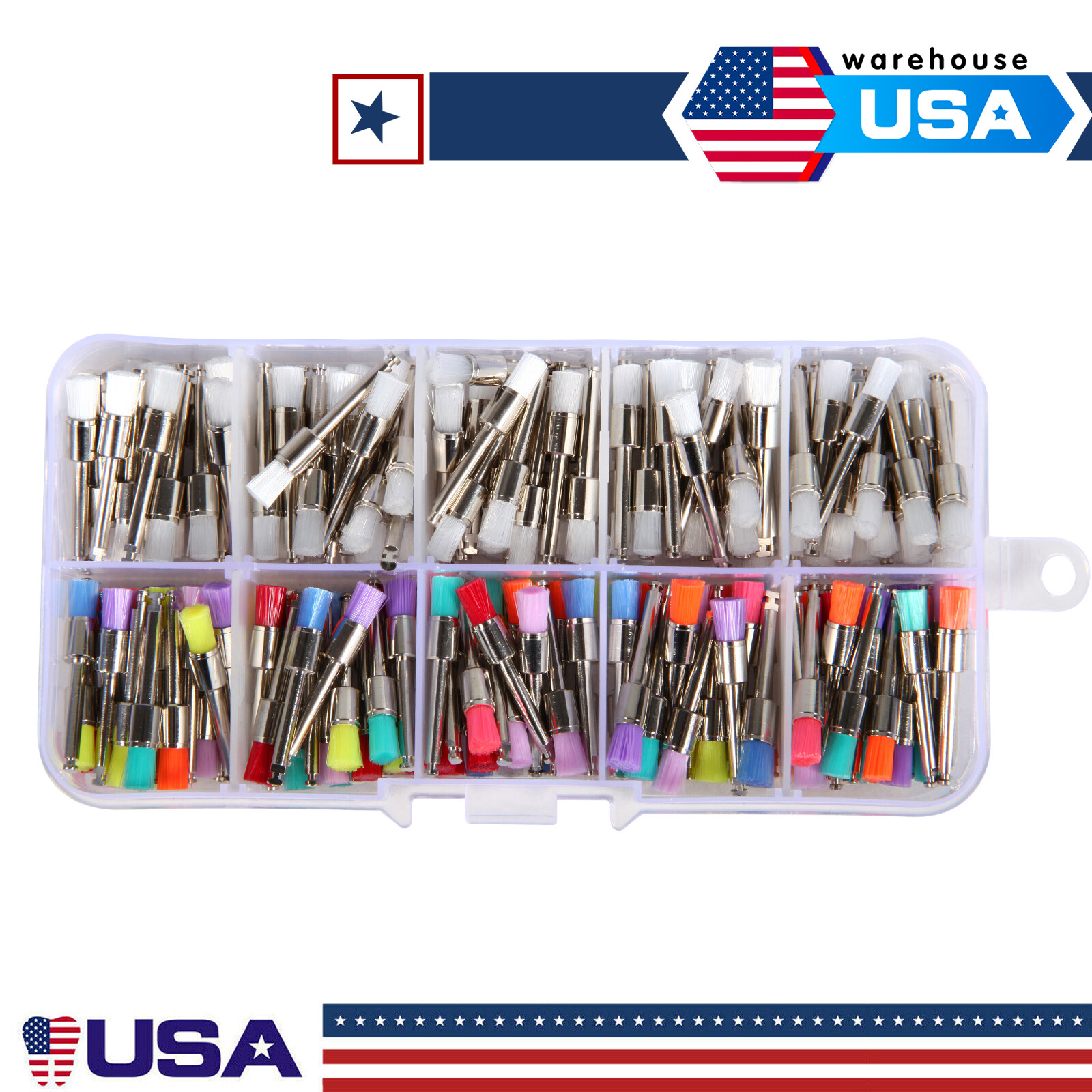 200pcs US Mixed Dental latch type prophy polishing brush flat tapered Brushes ty