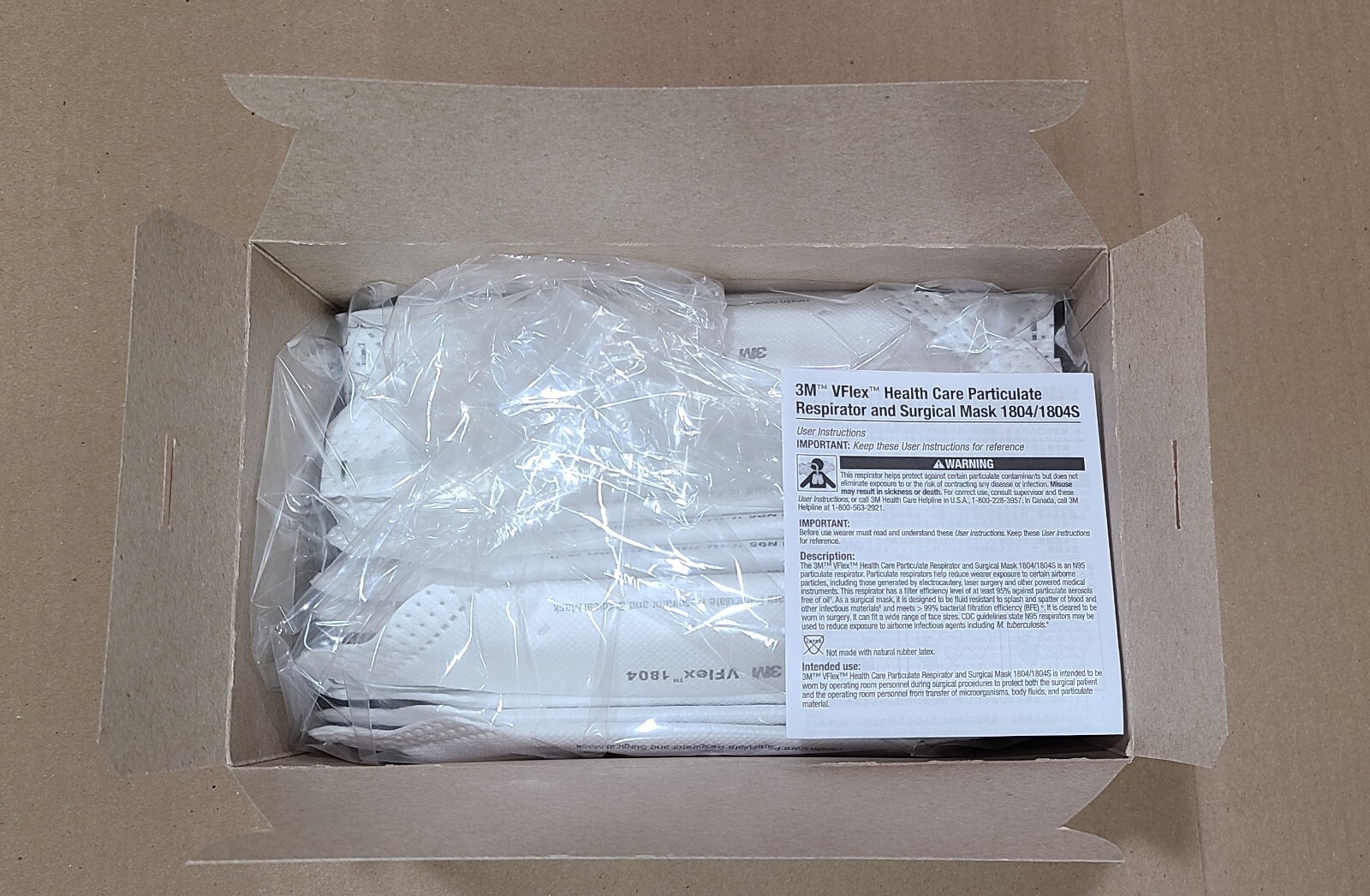 3M VFlex 1804 Particulate Respirator NIOSH N95 Surgical Masks, Box of 50