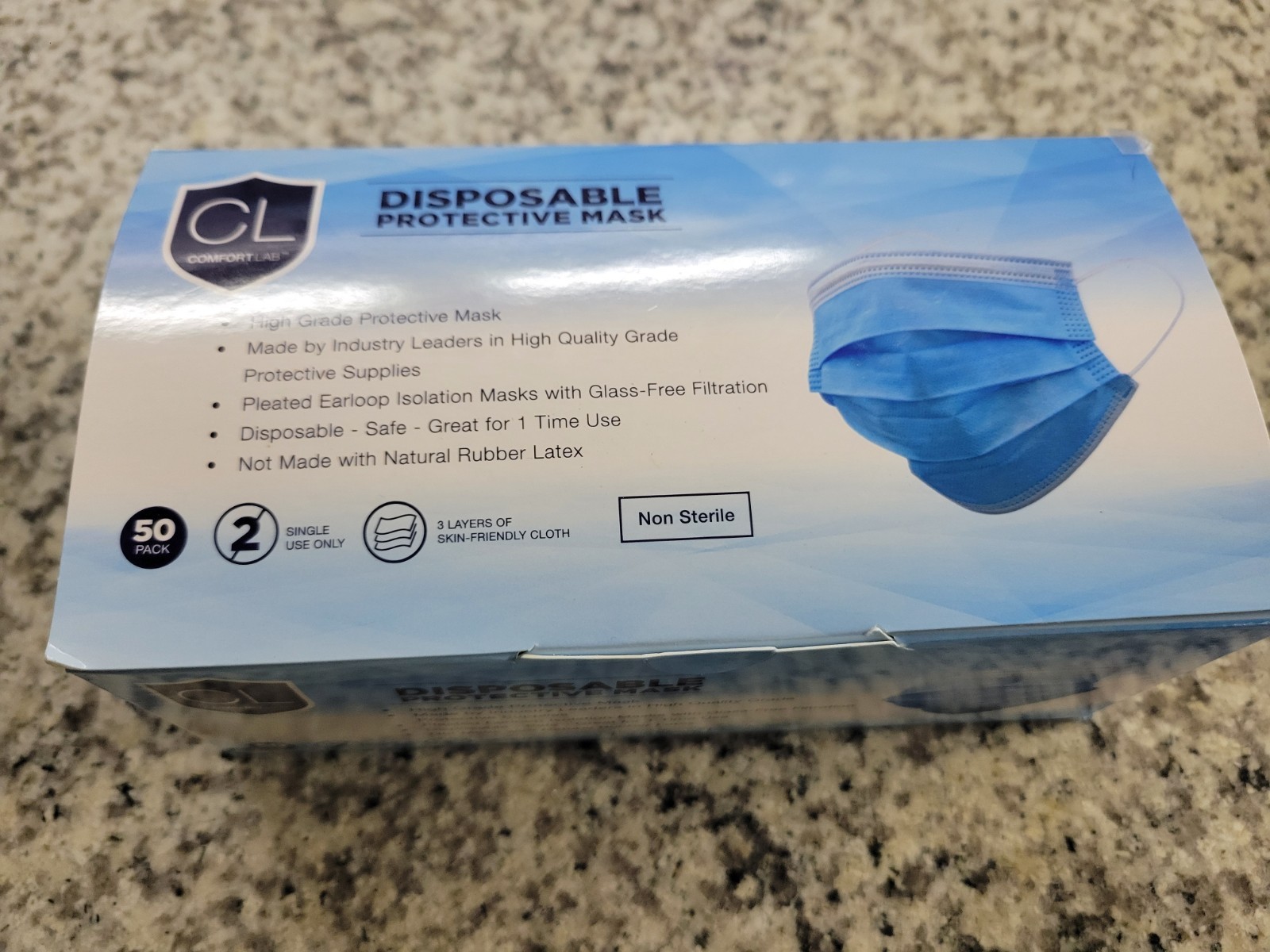 BOX PCS Protective 3 Layer Disposable Medical Face Masks (50 Blue Masks Per Box)