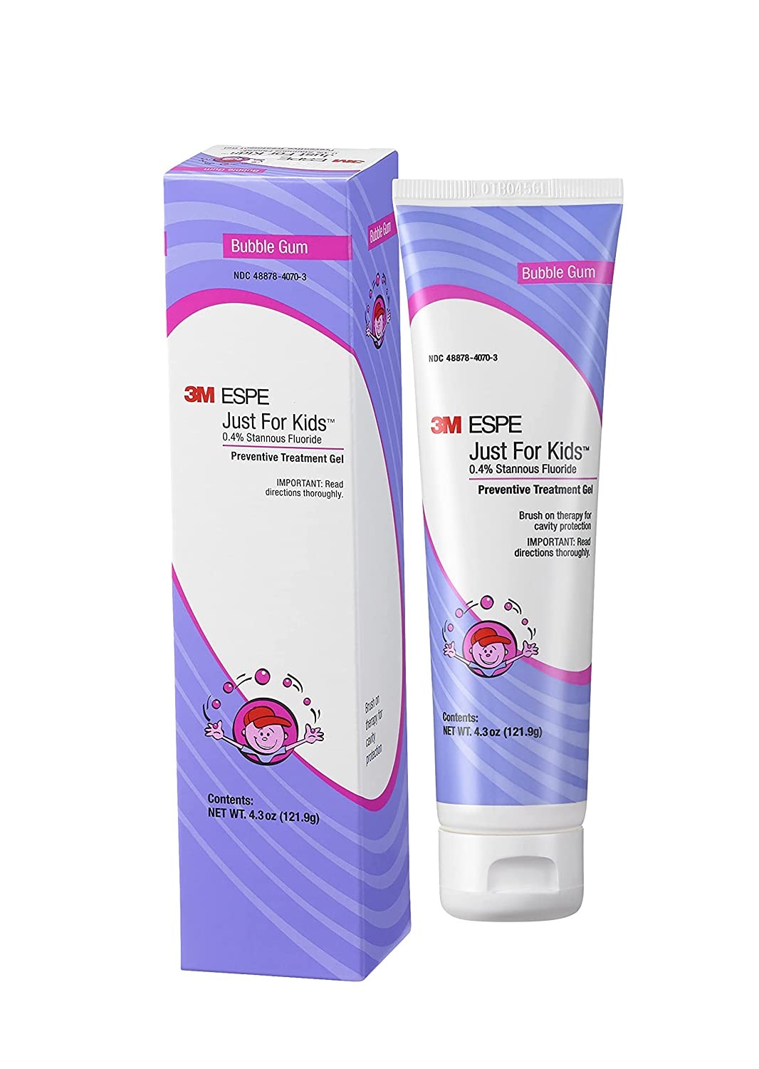 3M ESPE 12107B Just For Kids 0.4% Stannous Fluoride Gel Bubble Gum 4.3 Oz